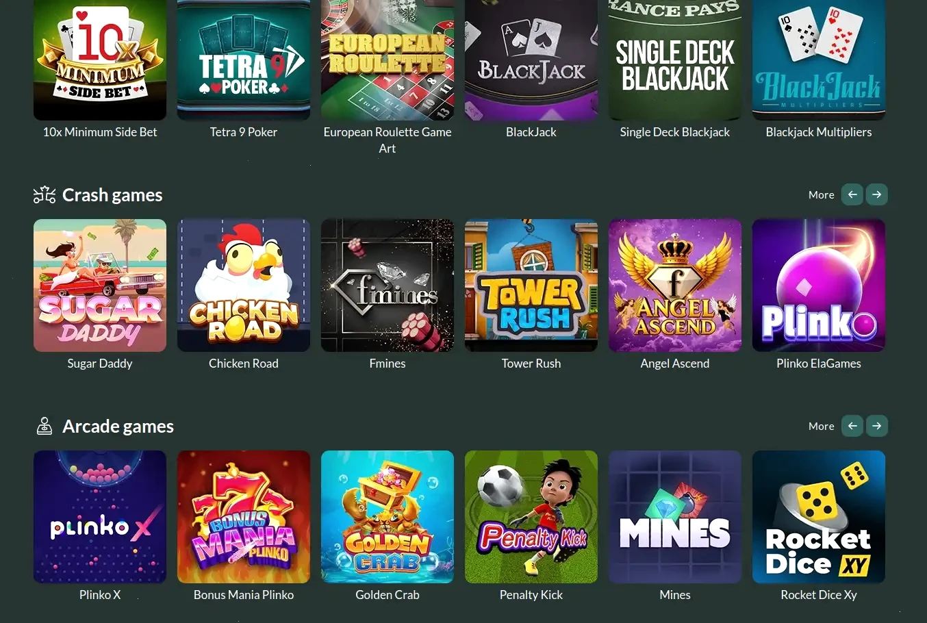 Dachbet Online Casino Spielauswahl